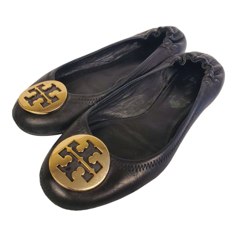 TORY BURCH Shoes REVA Womens Size 8 Black Ballerina Ballet Flats Casual Slip-On
